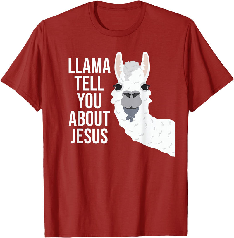 BDAZ Llama Tell You About Jesus Funny Christian Bible Gospel T-Shirt - Cranberry Red