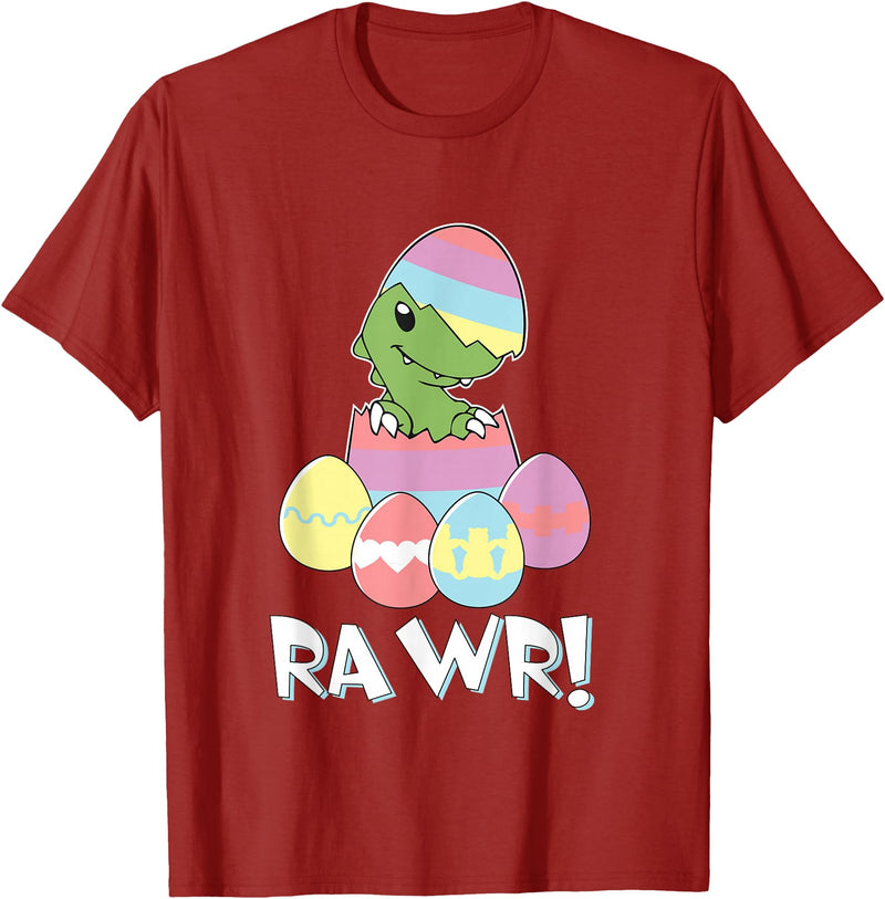 Easter Egg Hunter Dinosaur Dino Easter T-Rex Rabbit Bunny T-Shirt in Cranberry Red