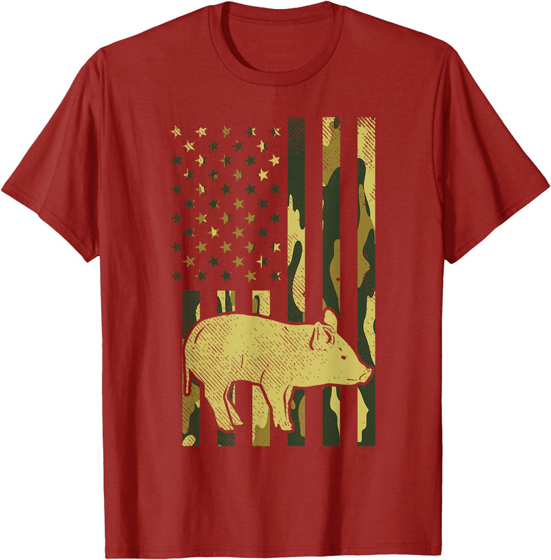 BoredKoalas Farming Farm Shirts Farmer Gifts Camo US Flag Pig Military Farm Animal Patriotic Farmer Gift T-Shirt - Cranberry Red