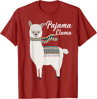 Llama Pajamas GA Cute Pajama Llama Bed Time T-Shirt Llama Pajama T-Shirt - Cranberry Red