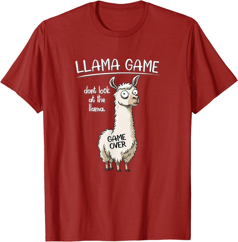 Cute Cartoon Llama Mama Gifts T Shirts & Hoodies Funny Mens Womens Kids Llama Game Don't Look At The Llama T-Shirt - Cranberry Red