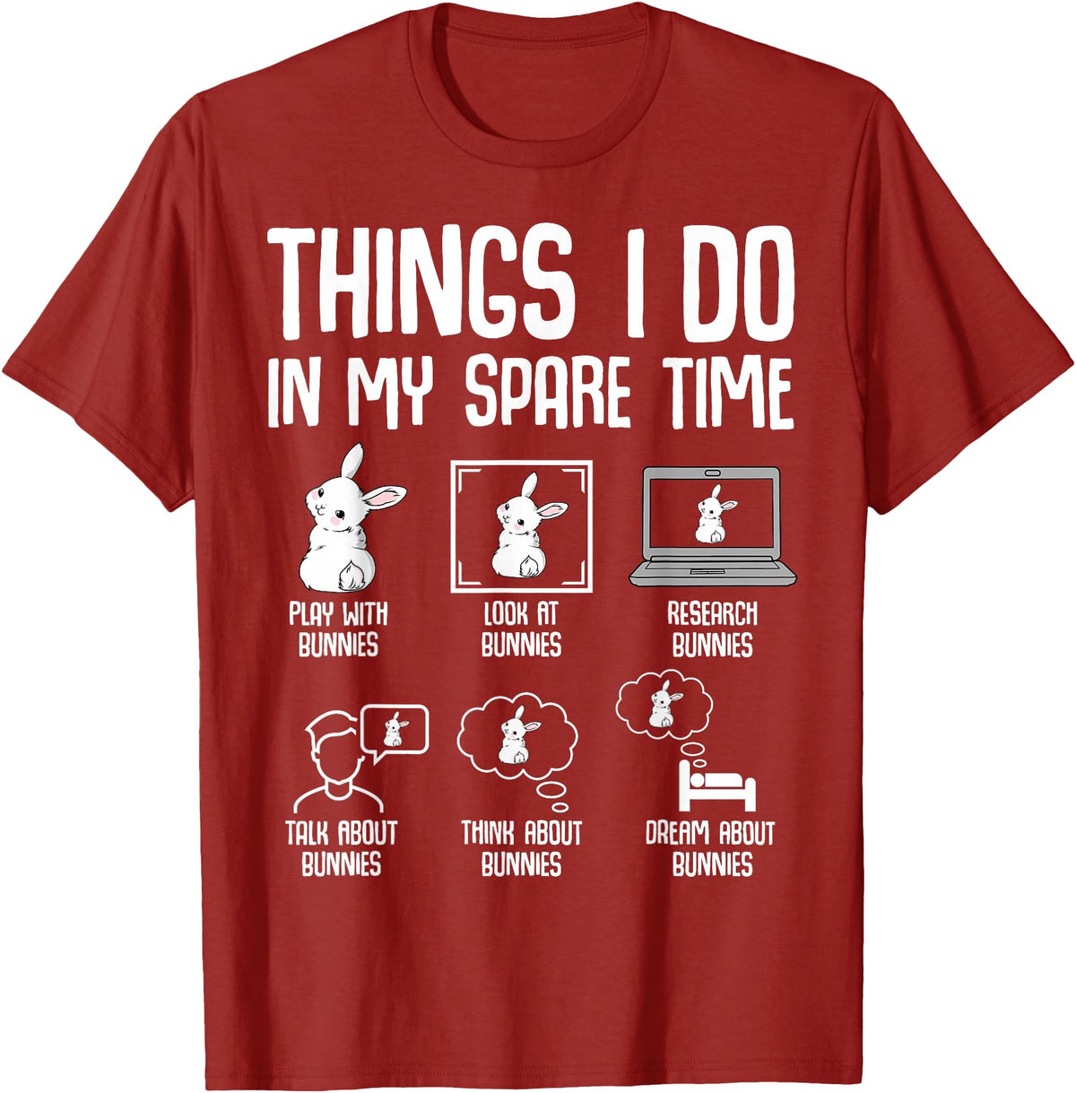 Things I Do in My Spare Time Bunny Rabbit Girls Kids Womens T-Shirt in Cranberry Red