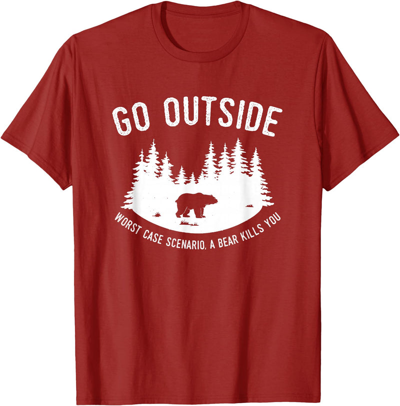 Explore Tees Go Outside Worst Case Scenario A Bear Kills You Explorer Tee T-Shirt - Cranberry Red