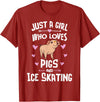 Pigs Memme Pigs And Ice Skating Gifts for Girls Women T-Shirt - Cranberry Red