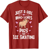 Pigs Memme Pigs And Ice Skating Gifts for Girls Women T-Shirt - Cranberry Red