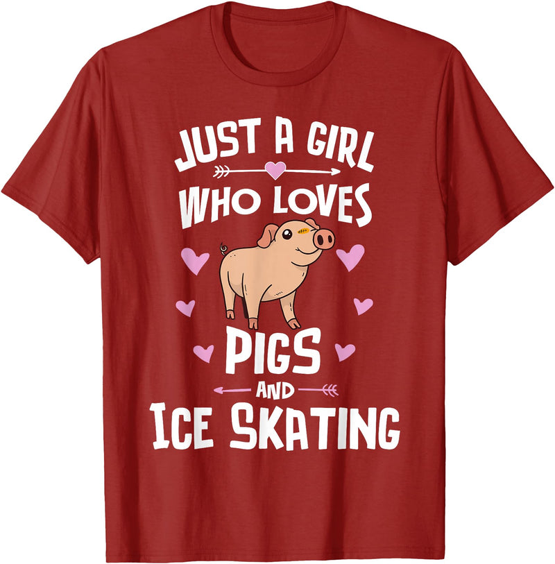 Pigs Memme Pigs And Ice Skating Gifts for Girls Women T-Shirt - Cranberry Red