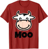 Kids Cow Design MOO Kids Cow Print Design | Cartoon Cow Face Design T-Shirt - Cranberry Red