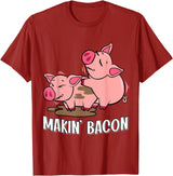 Funny sayings Farmers organic Farmers Animals Makin` Bacon Pig Bacon Farmer T-Shirt - Cranberry Red