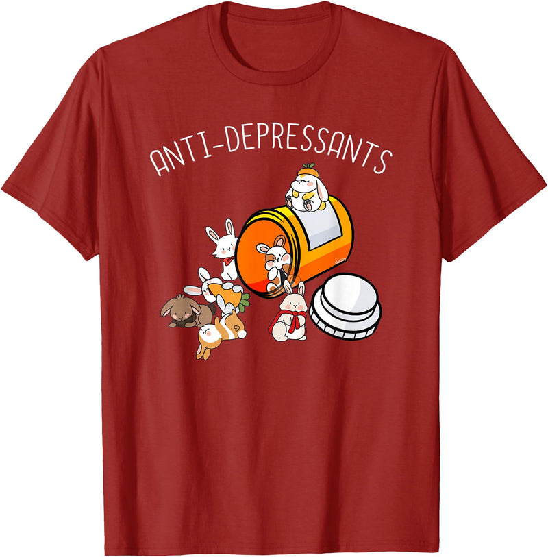 Antidepressants Rabbit Cute Bunny Funny Rabbit Lover T-Shirt in Cranberry Red