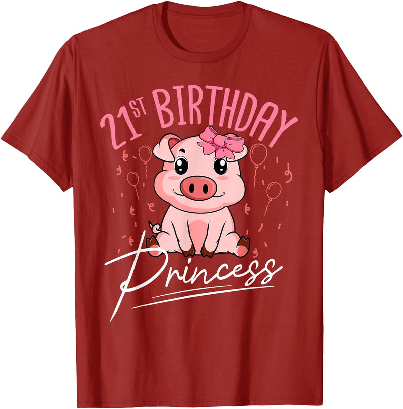 Pig Birthday 21 Cute Piggy Barn Party Apparel Pig 21st Birthday Princess Farm Party Hog Farmer Barnyard T-Shirt - Cranberry Red