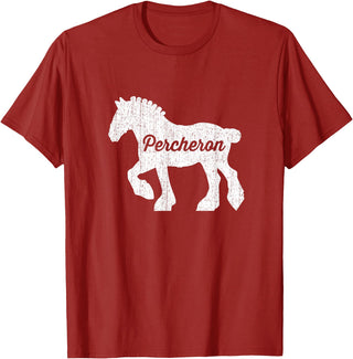 Angry Ant Graphics - Percheron Horse Distressed Silhouette of Percheron Draft Horse T-Shirt - Cranberry Red