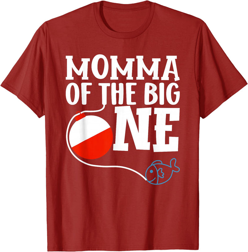 Family Ofishally One Birthday Theme Fishing Momma of The Big One Fishing Boy First Birthday Ofishally T-Shirt - Cranberry Red