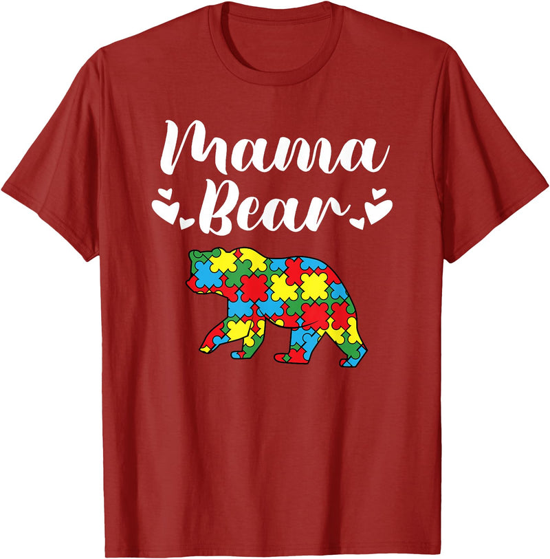 Mama Bear Autism Awareness Mom Puzzle Clothing Co Autism Awareness Mama Bear Proud Autistic Mom T-Shirt - Cranberry Red