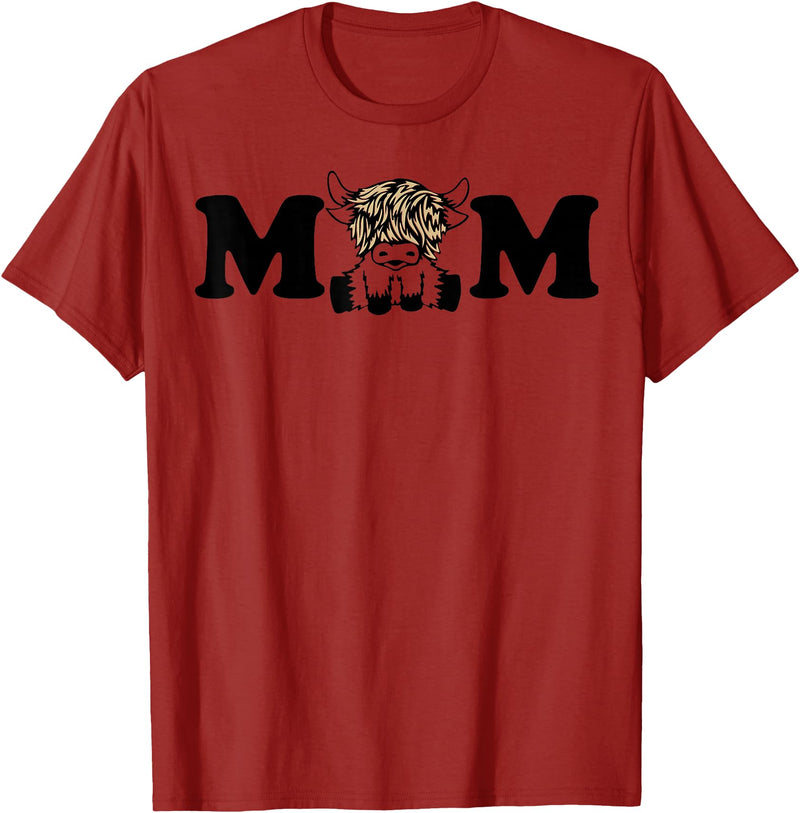 Highland Cattle Corner Messy Bun Life Hair Glasses highland cow mom T-Shirt - Cranberry Red