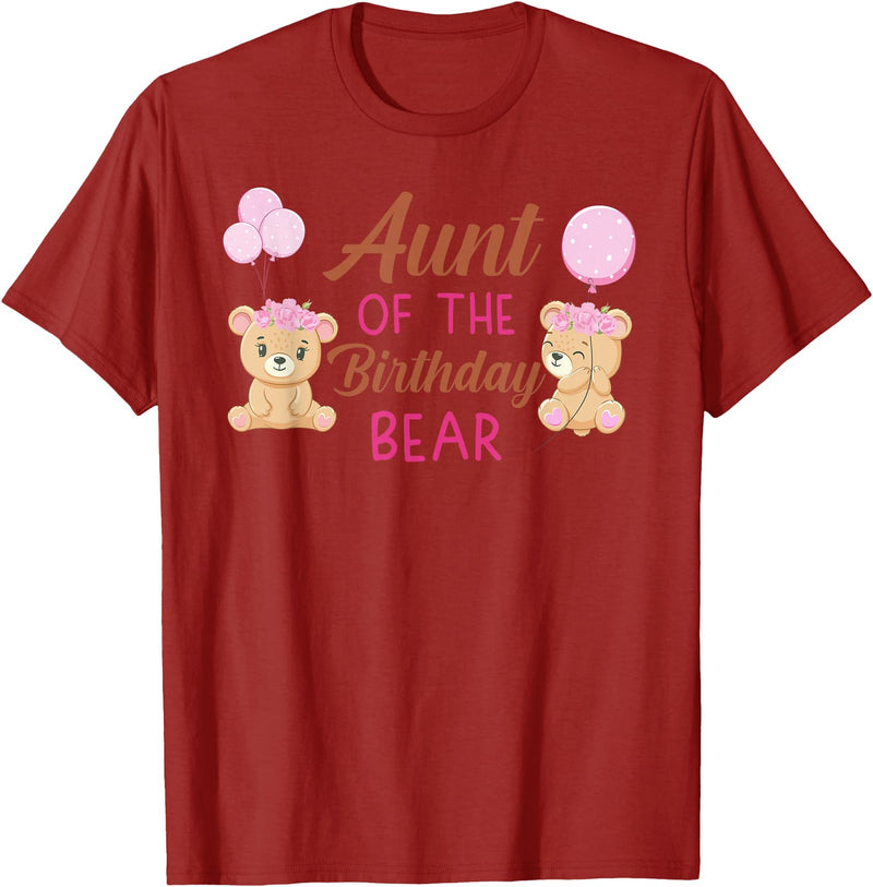 Family Birthday Bear Gifts Aunt of The Birthday for Girl Bear 1st Birthday Party Girl T-Shirt - Cranberry Red