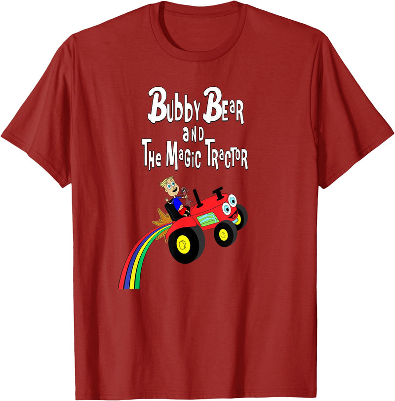 Strange Planet Apparel Bubby Bear and the Magic Tractor T-Shirt - Cranberry Red