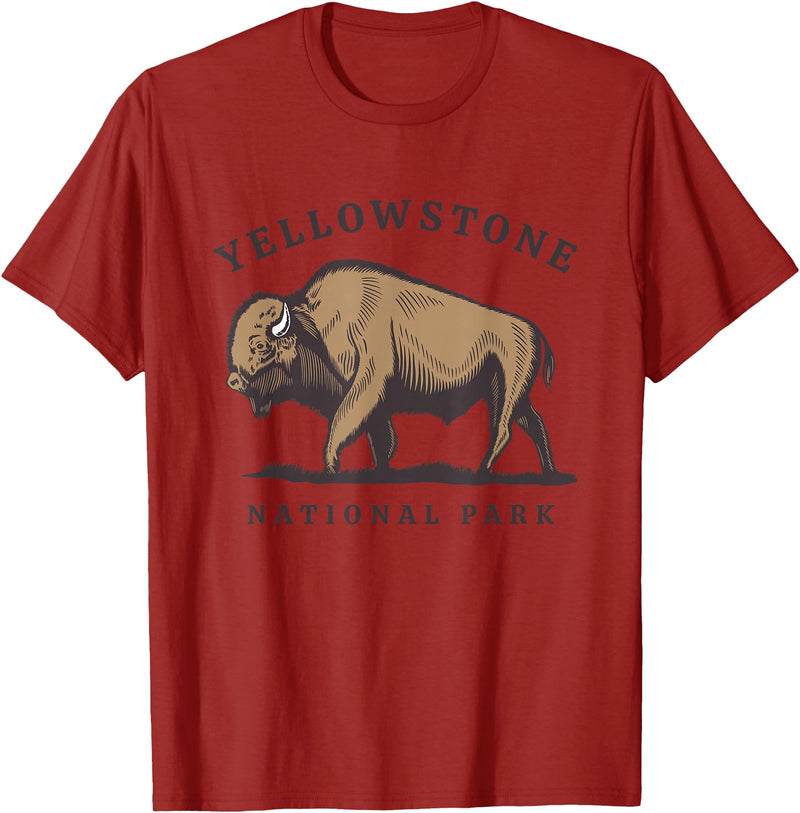 Yellowstone National Park Bison Clothing Co Yellowstone National Park Wyoming Buffalo Bison T-Shirt - Cranberry Red