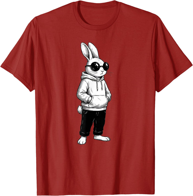 Cool Bunny Hipster Black Sunglasses Easter Rabbit 4 Boy Kids T-Shirt in Cranberry Red