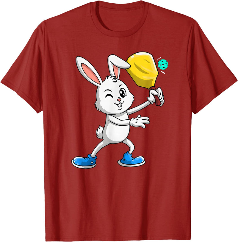 Pickleball Bunny Rabbit Easter Day for Pickleball Player T-Shirt in Cranberry Red
