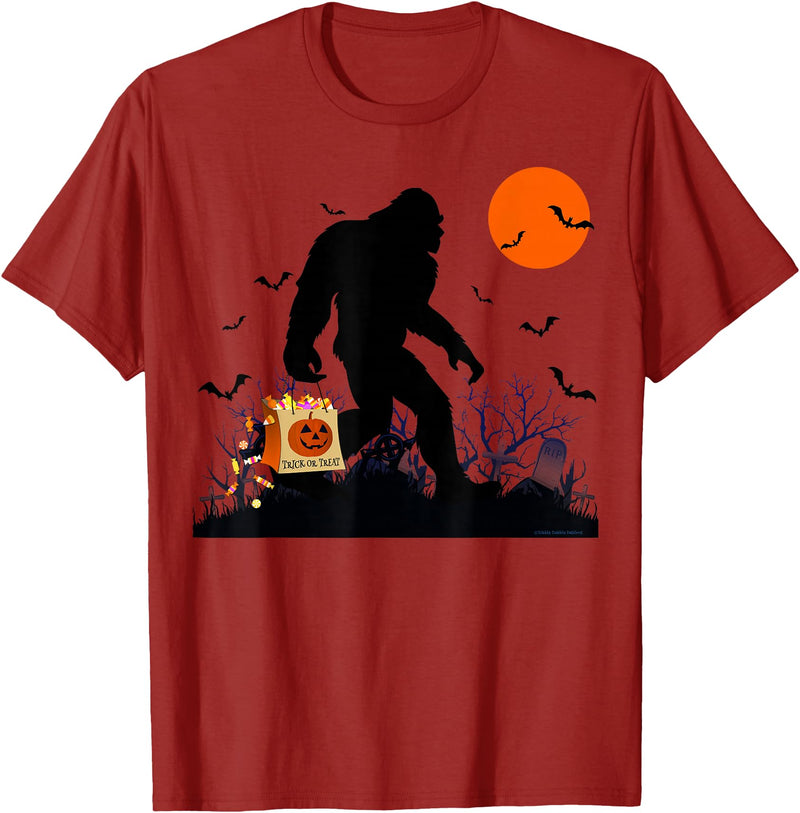 Dibble Dabble Designs Halloween Funny Halloween Bigfoot Trick or Treating - Bigfoot T-Shirt - Cranberry Red
