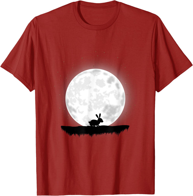 Rabbit in Moon and Moonlight T-Shirt in Cranberry Red