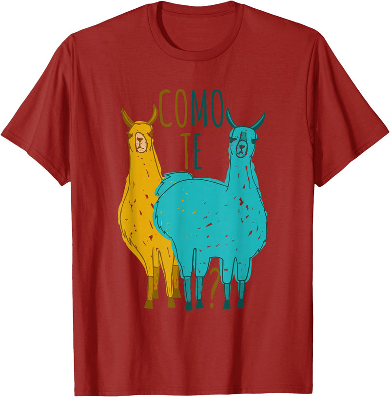 Funny Llama T-Shirt Como Te Llamas Funny Spanish Joke Llama Shirt Tee T-Shirt - Cranberry Red