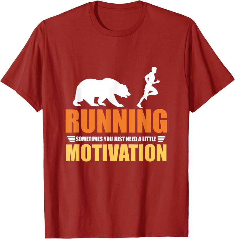 Running Motivation Bear Shirt Company Running Needs A Little Motivation Bear Chasing T-shirt T-Shirt - Cranberry Red