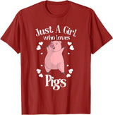 Cool Animal Farmers Year Of Pig Women Girl Designs Funny Just A Girl Who Loves Pigs Gift | Cute Mini Piggy Kids T-Shirt - Cranberry Red