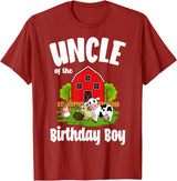 Birthday Boy Farm Animal Theme Uncle Of The Birthday Boy Farm Animal Bday Party Celebration T-Shirt - Cranberry Red