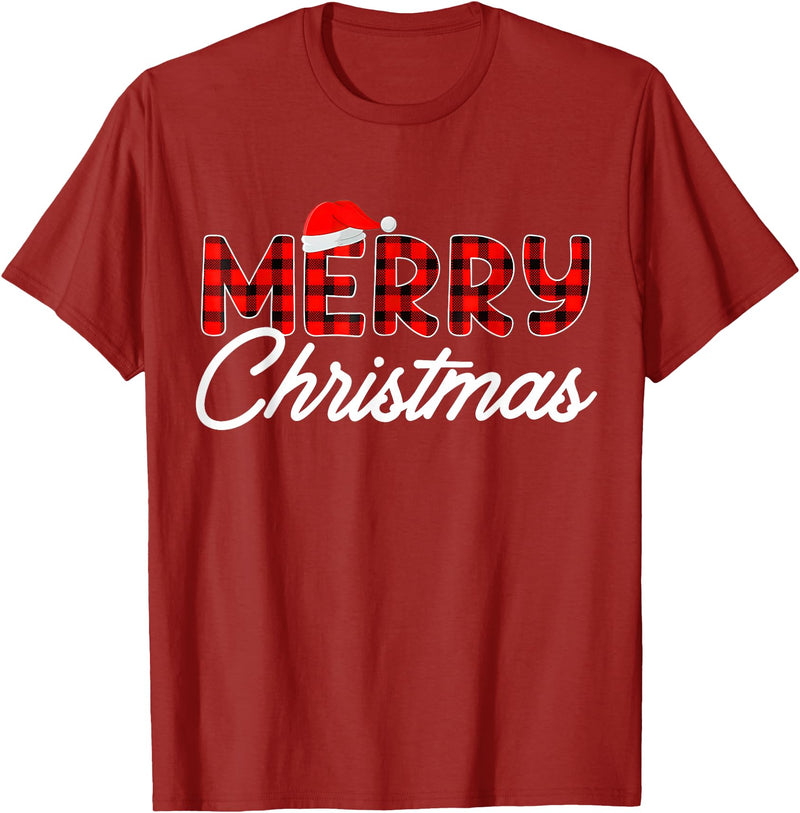 Merry Christmas Buffalo t -shir t Merry Christmas Buffalo Plaid Red Santa Hat Xmas Pajamas T-Shirt - Cranberry Red