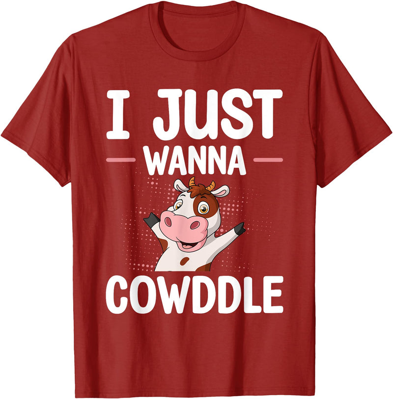Bedtime Cow Aficionados Pajama For Farmer I Just Wanna Cowddle Cuddle Cow Sleeping T-Shirt - Cranberry Red