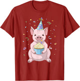Funny Party Animals Cute Pink Pig Party Hat 50th Birthday Cupcake Gift T-Shirt - Cranberry Red