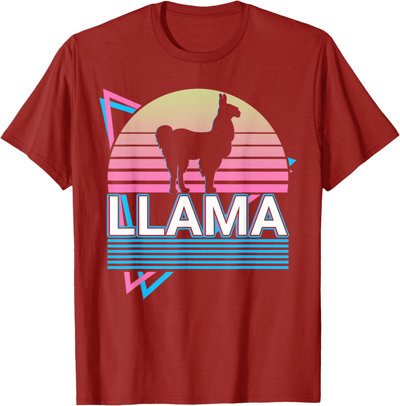 Llama Gifts Llama Alpaca Retro T-Shirt - Cranberry Red