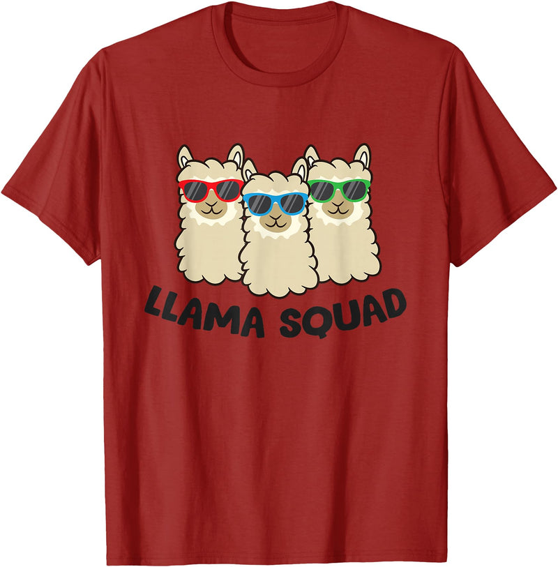 Llama Gifts For Llama Lovers Llama Squad Team Llama Matching Sunglasses LLamas T-Shirt - Cranberry Red