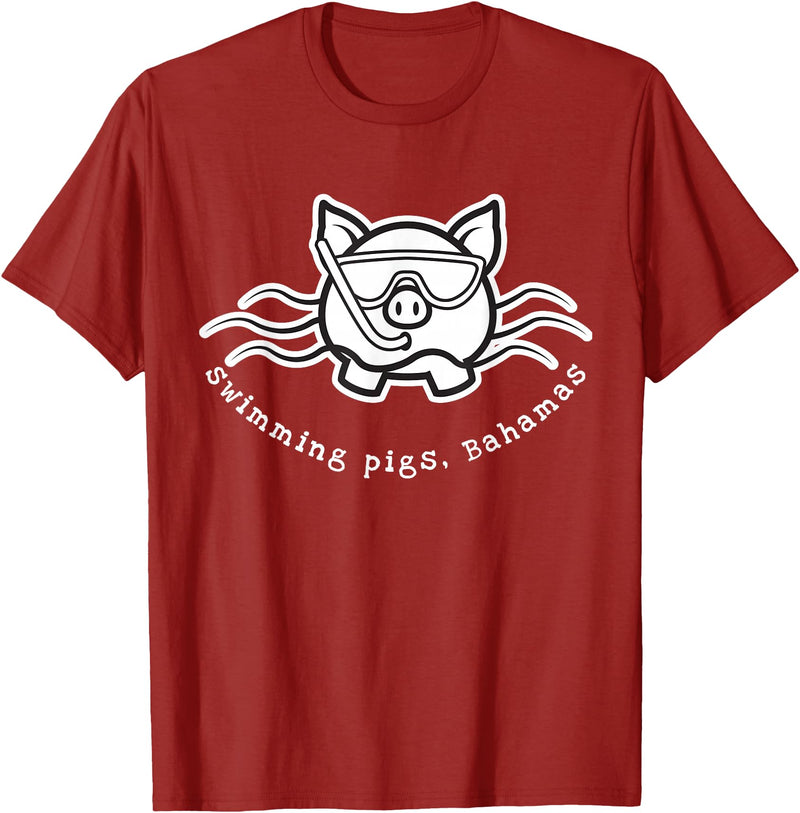 Bahamas Swimming Pigs Bahamas Swimming Pig with Mask and Snorkel T-Shirt - Cranberry Red