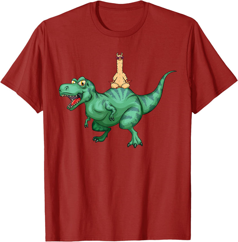 cute funny Llama Gifts and more Alpaca Llama riding Dinosaur T-Rex T-Shirt - Cranberry Red