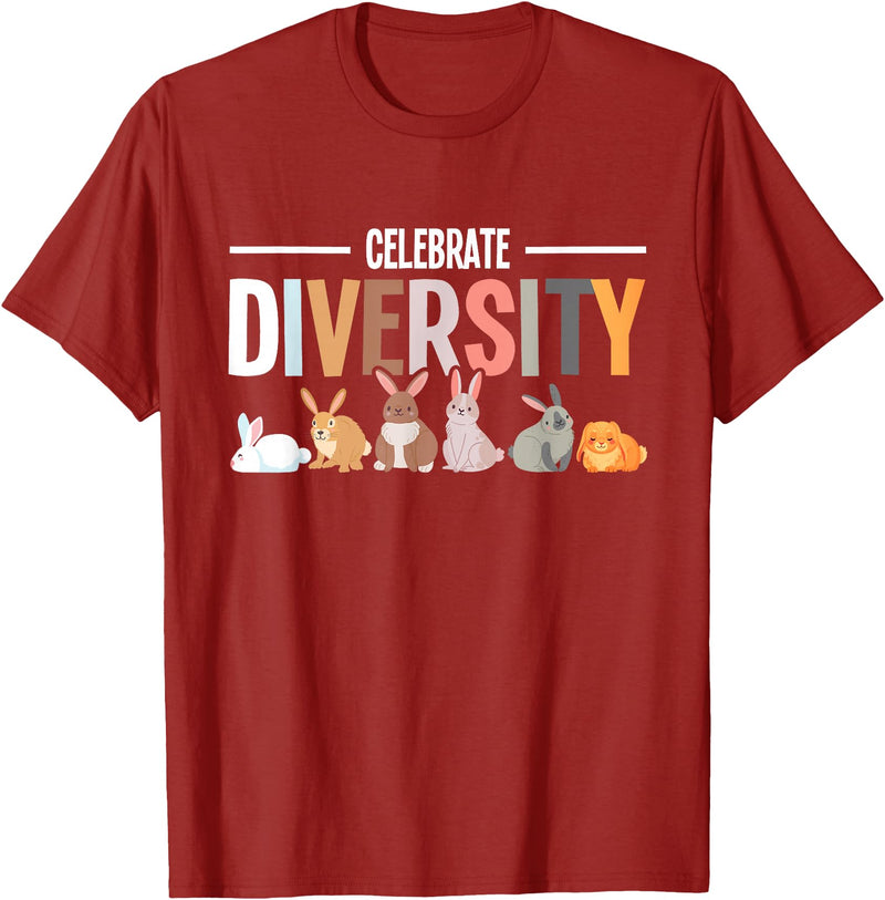 Celebrate Diversity Breeder for Rabbit Lovers T-Shirt in Cranberry Red