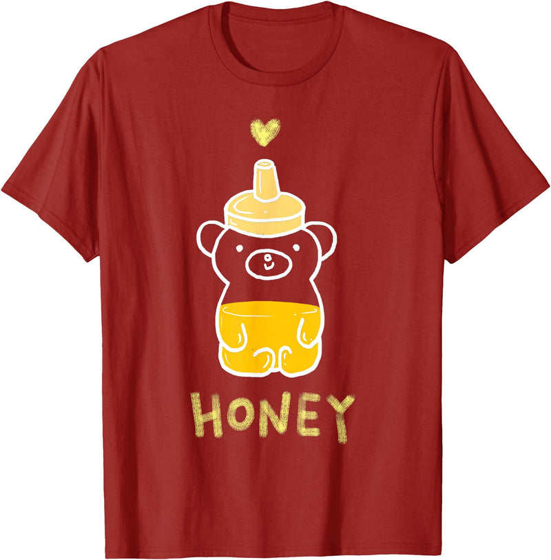 atelier mushroom HONEY Sweet Honey Bear Honey Bottle & Yellow Heart Graphic T-Shirt - Cranberry Red