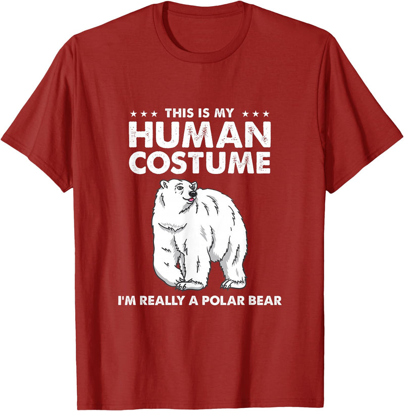 Awesome Halloween Designs This is My Human Costume I'm Really A Polar Bear Halloween T-Shirt - Cranberry Red