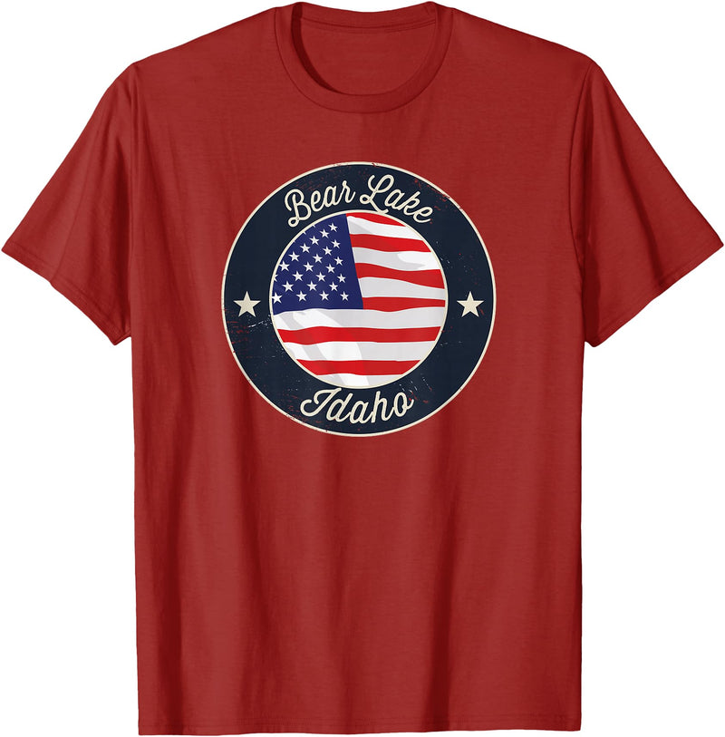 Bear Lake Souvenir Cabin Bear Lake - Patriotic Idaho Souvenir T-Shirt - Cranberry Red