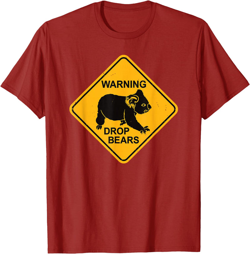 Australia Retro Koala Co. Koala Bear Warning Sign - Drop Bears Funny Koalas Australia T-Shirt - Cranberry Red