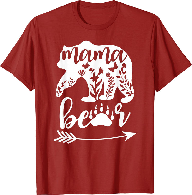 Women Floral Mama Bear TShirt Mama Bear Mom Women Floral Mama Bear Mom Bear Mommy Bear Floral Mama Bear T-Shirt - Cranberry Red