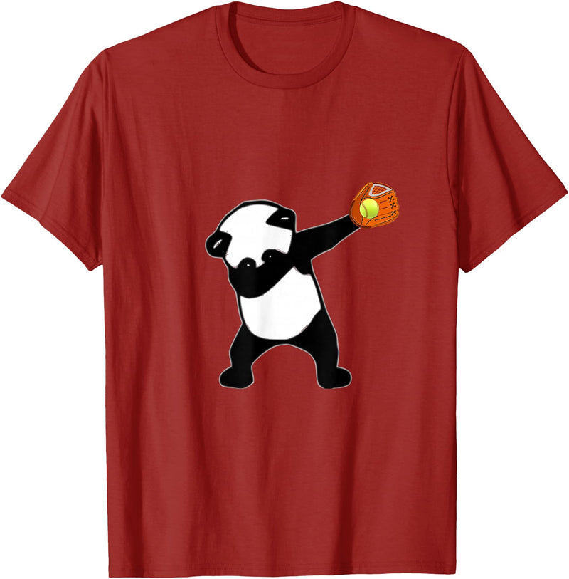 Dabbing Panda Bear Softball Baseball Glove Sport T-Shirt - Cranberry Red