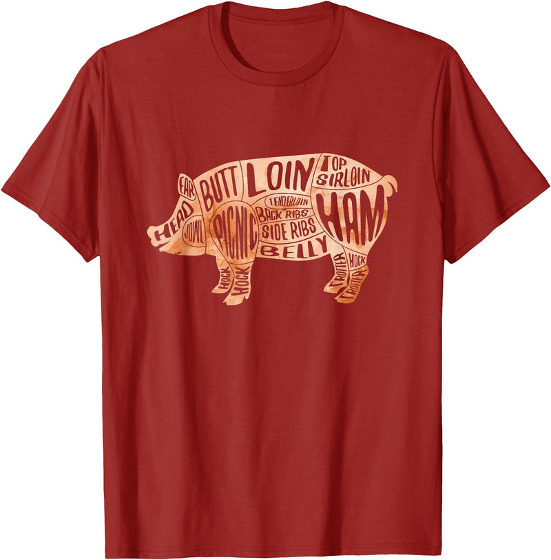 Zone - 365 Pig Pork Diagram Cuts Pig Cuts Butchers And Bacon Parts Pig Day Lovers T-Shirt - Cranberry Red