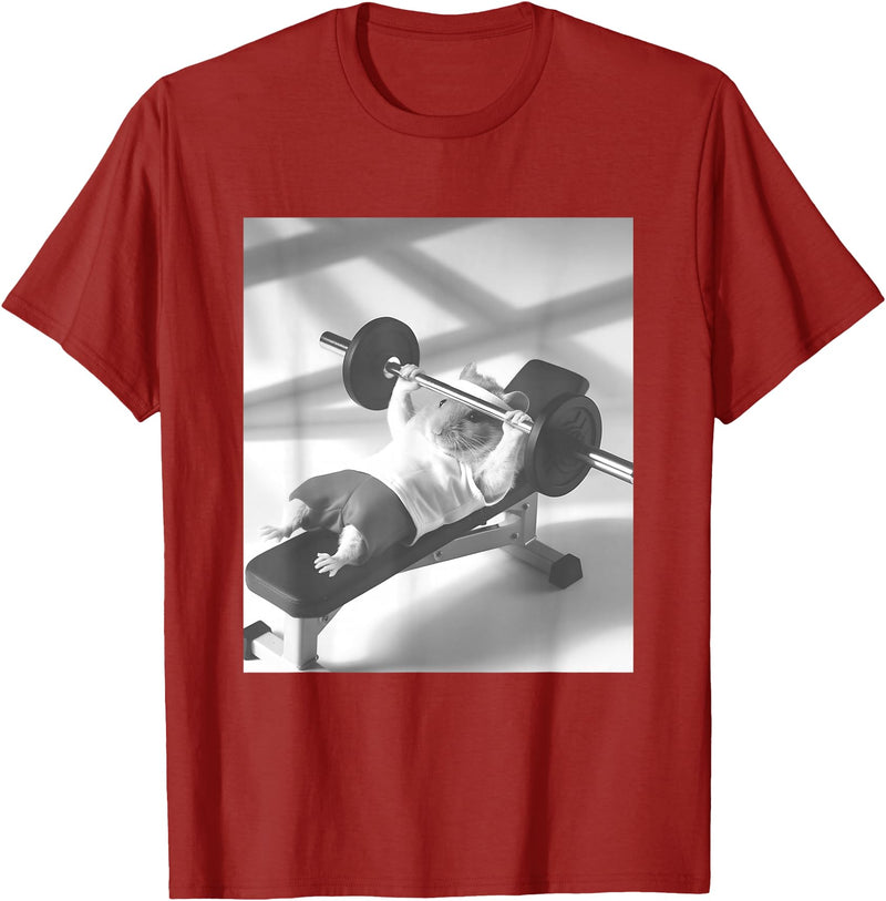 Hamster Gym Weight Lifting Meme T-Shirt - Cranberry Red