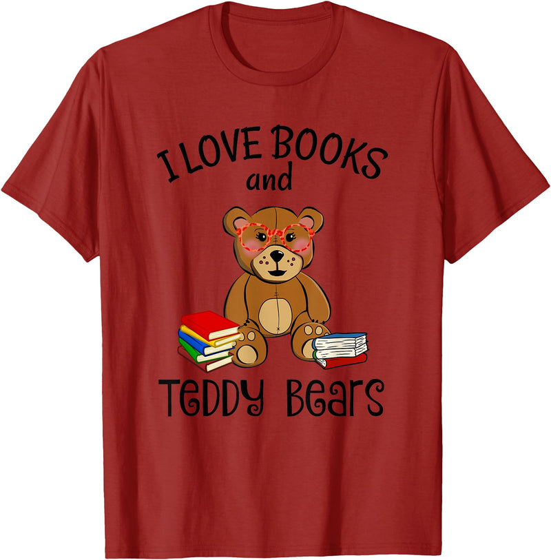 Teddy Bears, Cute Teddy Bear Lover Gifts Adorable Teddy Bear Love Books and Teddy Bear Reading T-Shirt - Cranberry Red