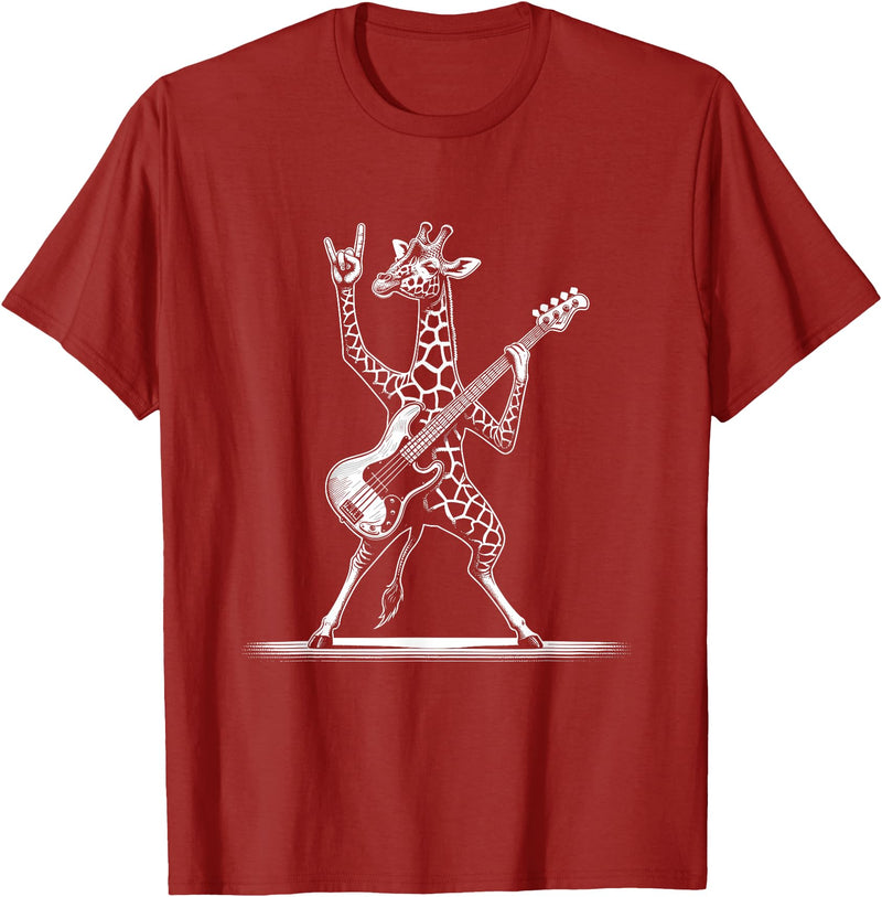 Funny Guitar Giraffe Lovers Costume for Guitarist Rock n Roll Giraffe Playing Guitar Funny Mens Womens Giraffe T-Shirt - Cranberry Red