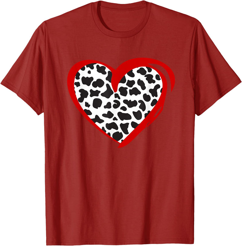 Cow Pattern Clothing for Cow Lover Heart Cow Print T-Shirt - Cranberry Red