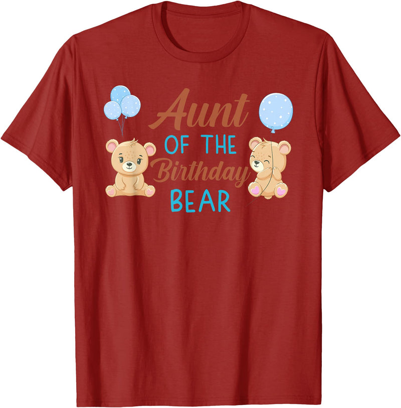 Family Birthday Bear Gifts Aunt of The Birthday Boy Bear 1st Birthday Party Boy T-Shirt - Cranberry Red