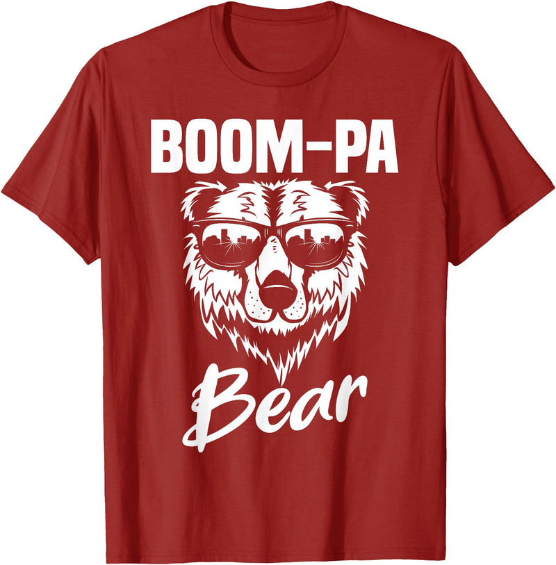 Boom-Pa Bear Funny Gifts Apparel Boom-Pa Bear Wearing Cool Sunglasses Fathers Day Gift T-Shirt - Cranberry Red
